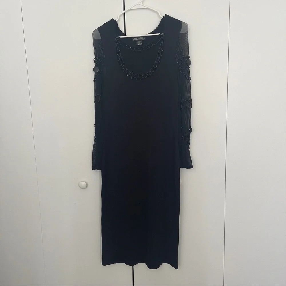 Dress black long sleeves mesh stretchy‎ L Etincelle